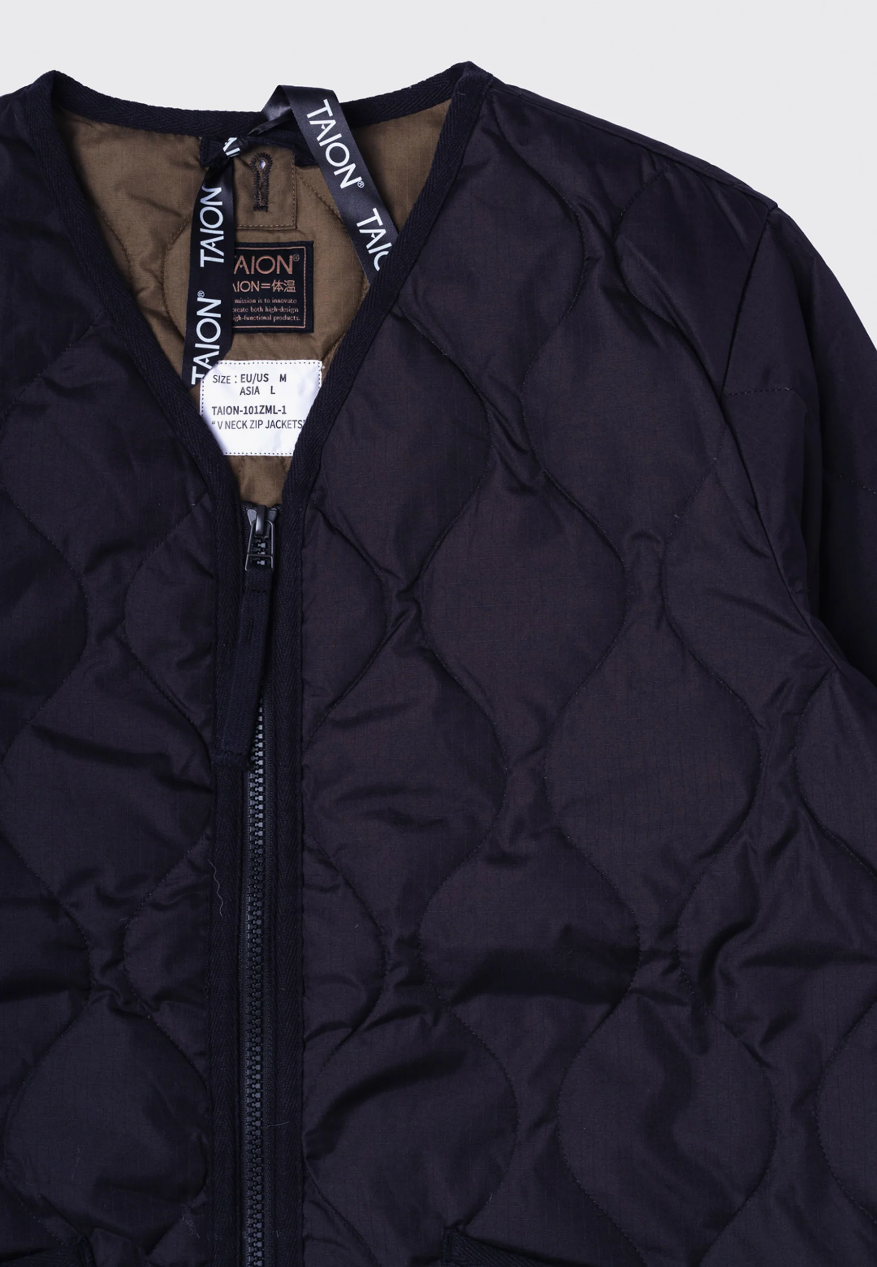 Military Zip V Neck Down Jacket - Black - Image 14