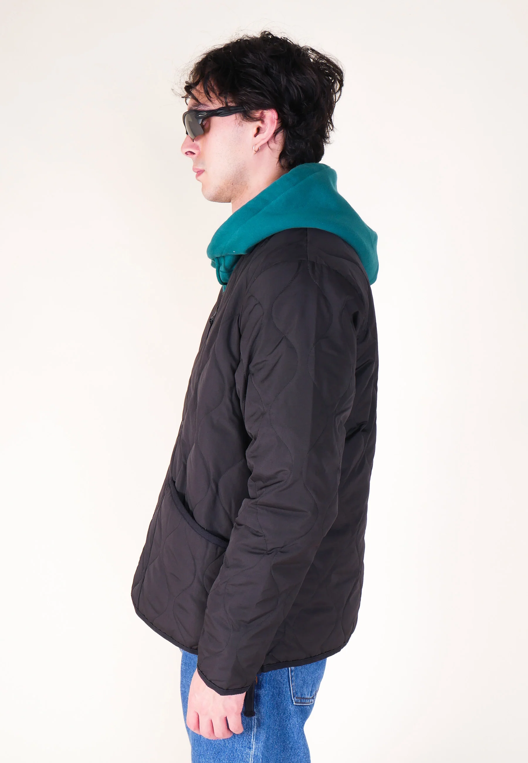 Military Zip V Neck Down Jacket - Black - Image 9