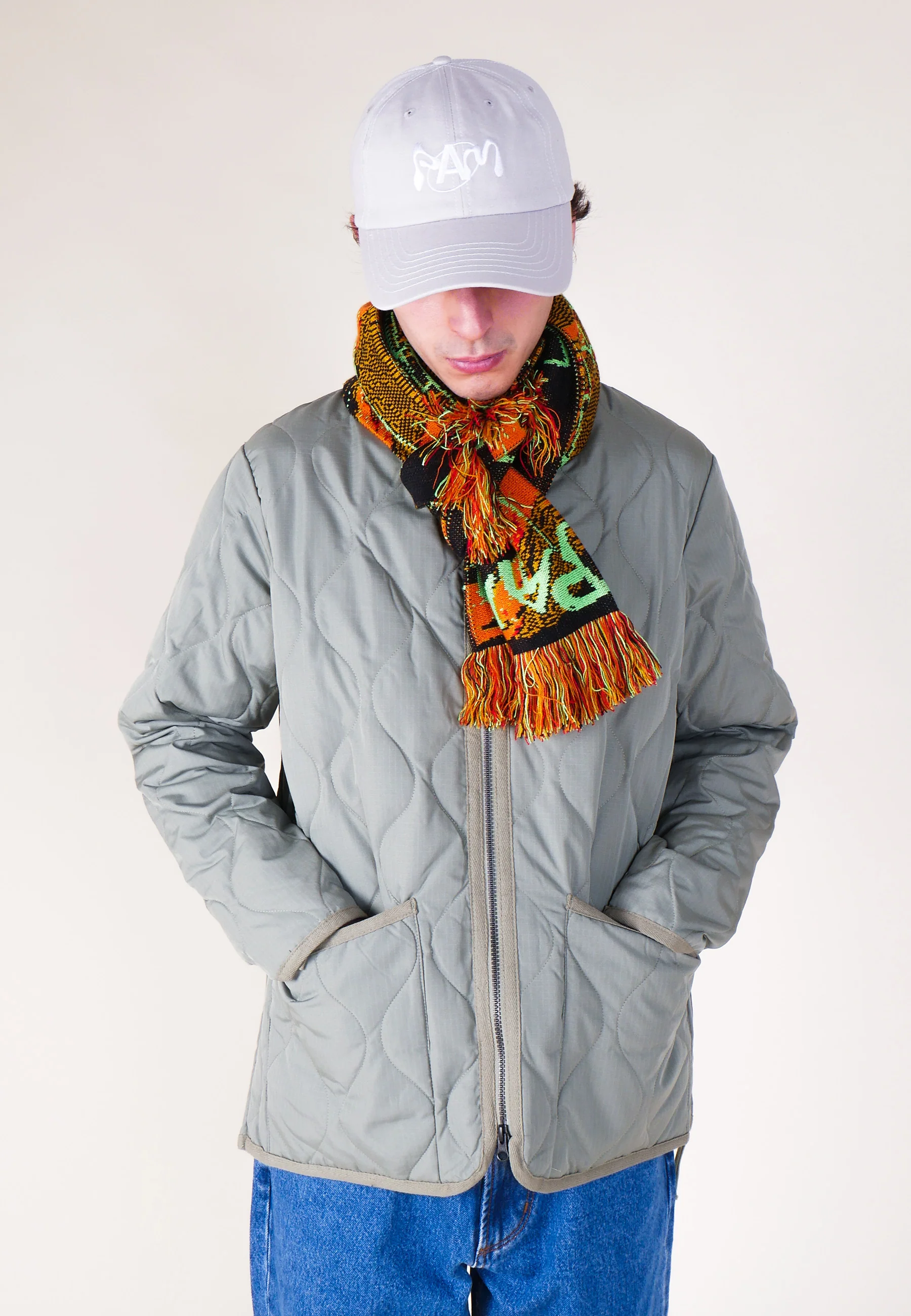 Military Zip V Neck Down Jacket - Sage Green - Image 11